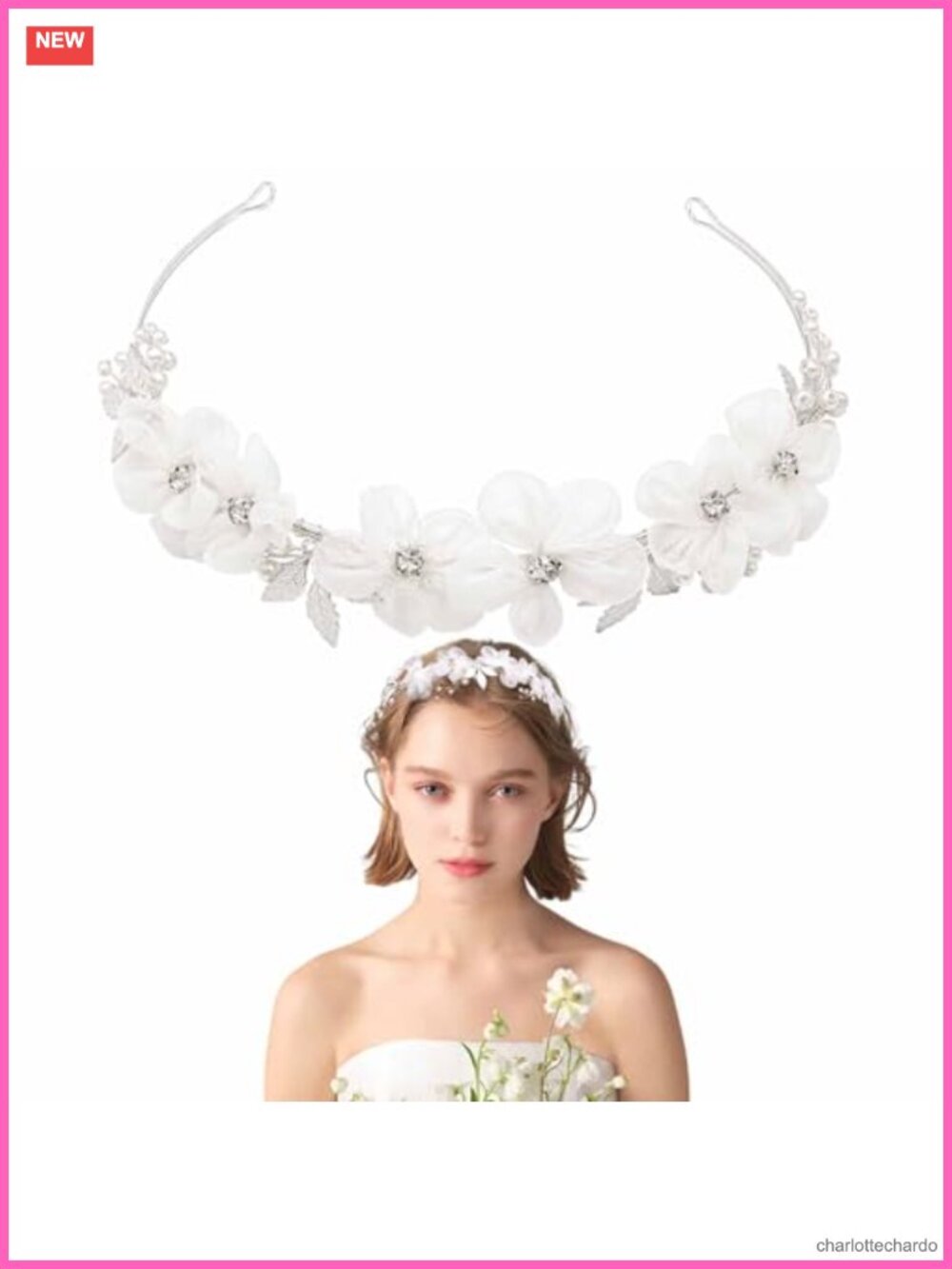 Tulle Flower Headband Rhinestone Crystal Pearl Hair Accessory Wedding Party